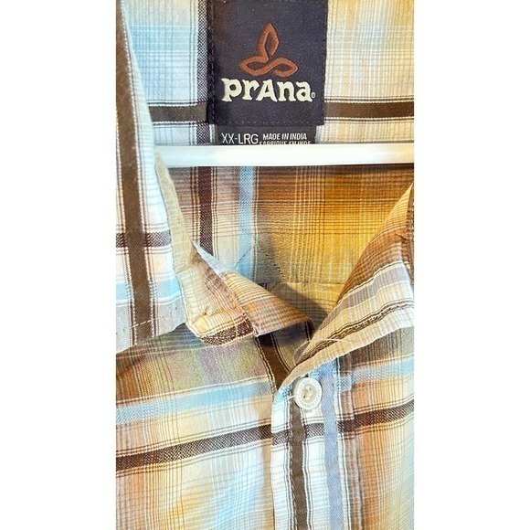 Prana Mens Brown Plaid Short Sleeve Button Down Shirt Size xxl/reg‎ - Picture 2 of 5